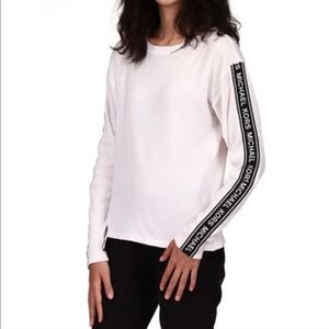 michael kors long sleeve waffle knit tape logo shirt